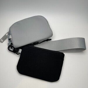 Black and Gray Duo Wristlet Wallet Keychain, Dual Mini Zip Pouches - NWOT